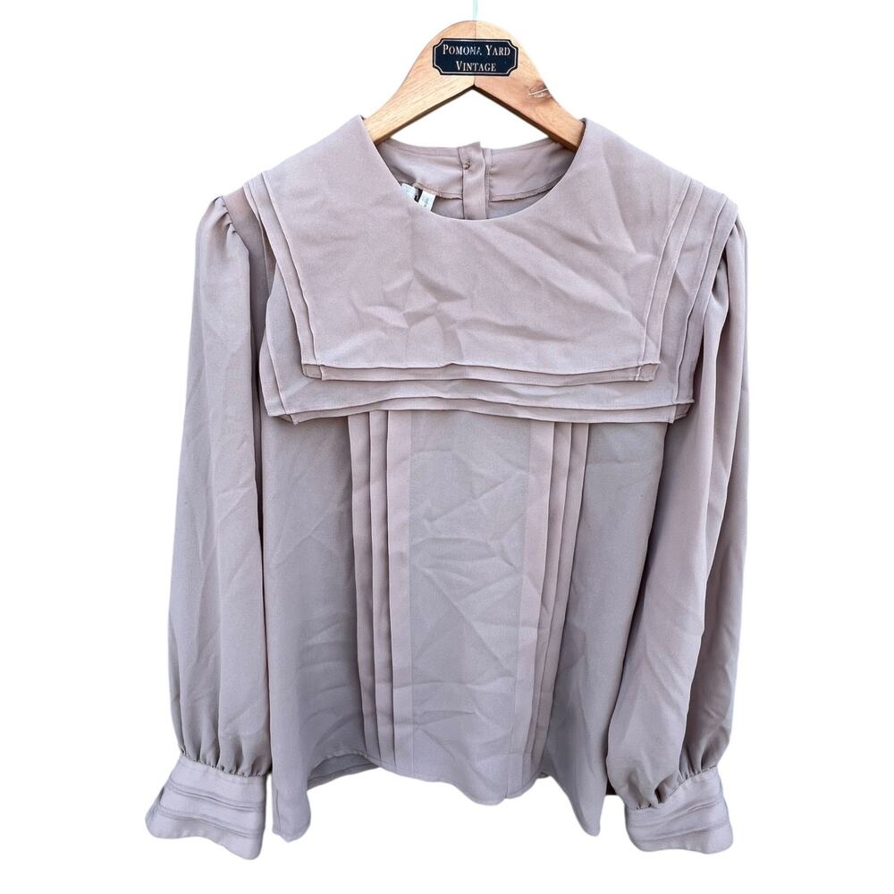 Josephine Women's Vintage Career Blouse Pleated Long Sleeve Beige Size 12